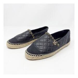Chanel Lambskin CC Quilted Chain Espadrilles Womens Size 38